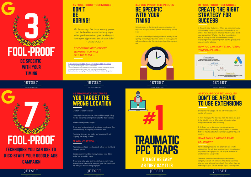 Inside pages of 5 Traumatic Google Ads Traps Costing You Thousands book